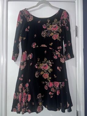 Free People Black Dress with Pink & Green Floral Print